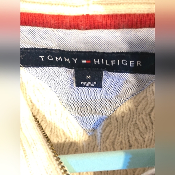 Tommy Hilfiger Men's Cowl Half Zip Cozy Cream Sweater Cotton/Wool - Picture 6 of 7